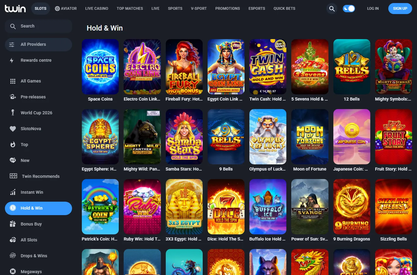 Hold and Win-avdelningen hos Twin Casino