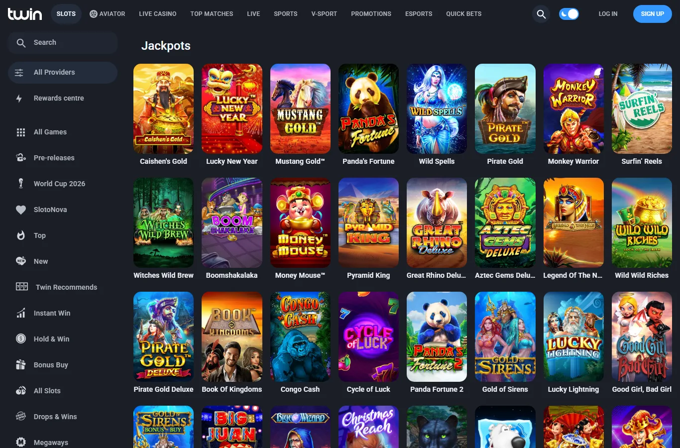 Jackpottavdelningen hos Twin Casino